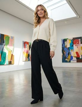 Pantaloni a gamba larga con cintura - nero