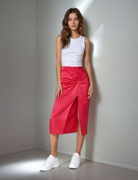 Gonna midi con spacco - fucsia