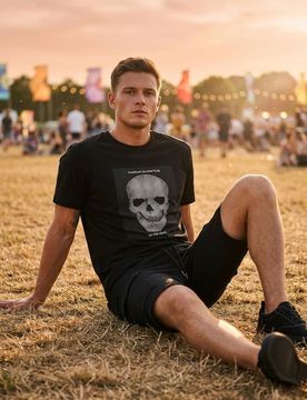 T-shirt in cotone con stampa teschio - nero