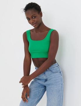 Crop top a costine - verde fresco