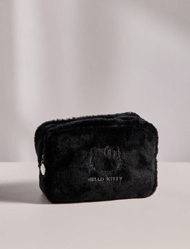 Beauty case in pelliccia con cristalli Hello Kitty - nero