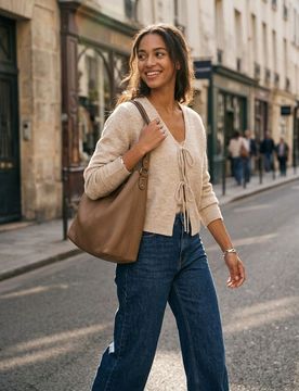 Cardigan con lacci sul davanti - beige