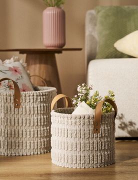 Cestino portaoggetti strutturato con manici - beige