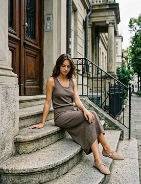 Maglione basic con spalline - caffè