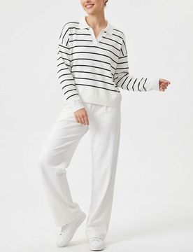 Maglione a righe con colletto - bianco