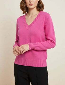 Maglione con scollo a V - rosa shocking