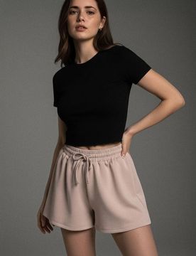 Shorts tuta con gambe larghe soft touch - beige