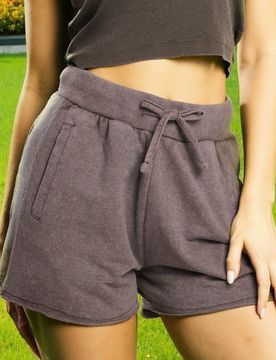Shorts da tuta con effetto slavato - caffè