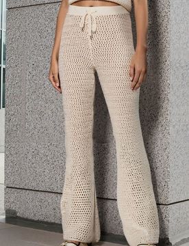 Pantaloni in maglia a gamba larga - panna