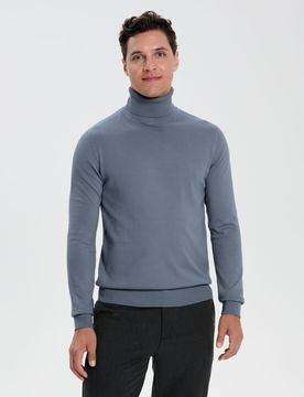 Maglione classico con collo alto - grey blue