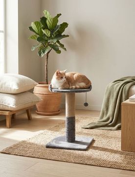 Tiragraffi per gatti con cuccia - grigio chiaro