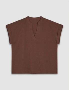 Blusa in cotone stile camicia senza maniche - marrone