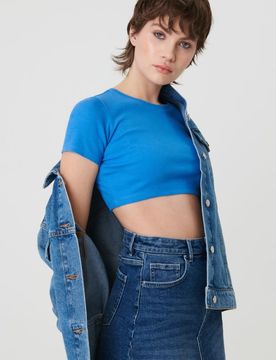 Sinsay - Crop top a costine - blu