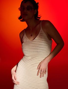 Abito mini in maglia di cotone con spalline - nude