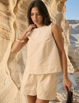 Shorts ampi in cotone con ricamo - bianco