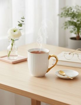 Tazza in ceramica con bordo dorato e manico - bianco