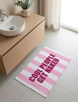 Tappeto da bagno a strisce con scritta - rosa pastello