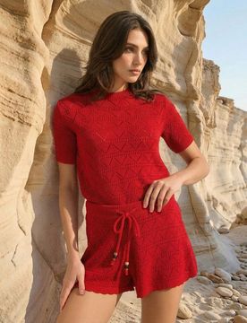 Blusa in maglia traforata - rosso