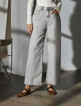 Jeans a gamba larga a vita alta - grigio chiaro