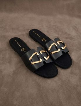 Ciabatte con soletta con vera pelle - nero