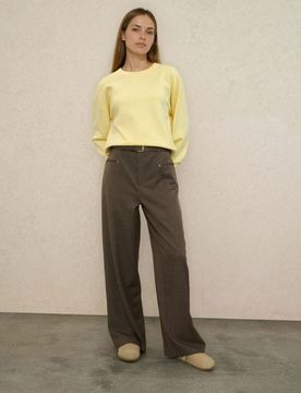 Pantaloni a gamba larga con cintura - marrone