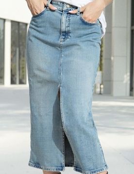 Gonna midi in denim con spacco - tTurchese