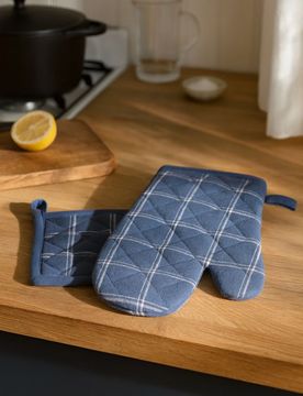 Guanto da forno e presina a quadri - blu scuro