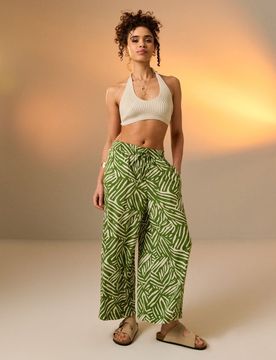 Pantaloni a gamba larga in viscosa - verde-giallo