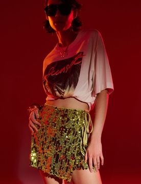 Skort con paillettes con laccetto laterale - verde-giallo
