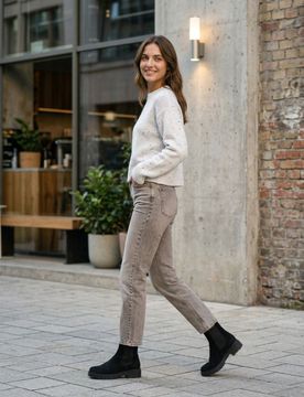 Jeans straight a vita media - grigio chiaro