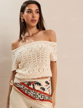 Blusa traforata a maniche corte con cotone - nude