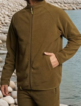Felpa in pile con zip e colletto alto - khaki