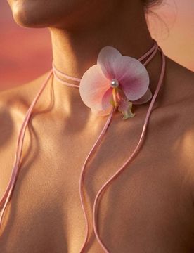 Collana in tessuto annodabile con fiore - multicolor
