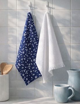 Set di strofinacci da cucina con motivo floreale, set da 2 - blu scuro