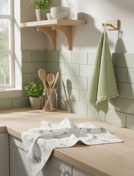 Set di strofinacci da cucina con motivo floreale, set da 2 - verde