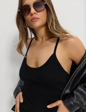 Abito mini in maglia con spalline e viscosa - nero