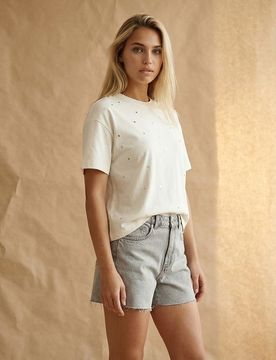 Bermuda in denim con spacco sulla gamba - grigio chiaro