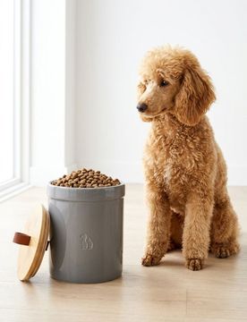 Barattolo per cibo per animali con coperchio in bambù - grigio scuro