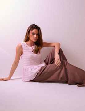 Pantaloni a gamba larga in viscosa - beige