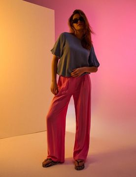 Pantaloni a gamba larga in viscosa - rosa