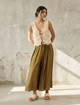 Pantaloni culotte con viscosa - verde oliva chiaro