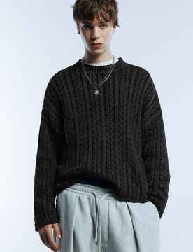 Pullover A Trecce Lavaggio Acido