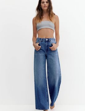 Jeans Gamba Larga Vita Alta