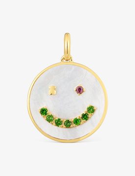 Colgante Smile Con Baño De Oro De 18 Kt Sobre Plata, Nácar Y Gemas 22 Mm Medallions