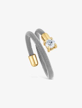 Spiralring Mesh Lgd Aus Stahl, 14 Kt Gold Und Im Labor Gezüchteten Diamanten Größe N14