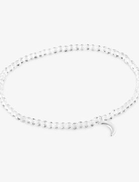 Pulsera Elástica Con Cuarzo Cristal De Roca Y Luna De Plata Motivos