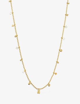 Kurze Halskette Grain Aus 18 Kt Vergoldetem Silber Mit Zuchtperlen Und Edelsteinen