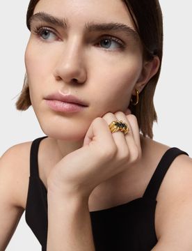 Anillo Mediano Motivo Oso Con Baño De Oro 18 Kt Sobre Plata Y Ónix Color Bear Talla 10