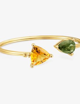 Pulsera Esclava Con Baño De Oro 18 Kt Sobre Plata, Citrino Y Espinela Verde Creada En Laboratorio Color Lgg