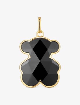 Colgante Mediano Con Baño De Oro 18 Kt Sobre Plata Y Motivo Oso En Ónix Icon Color